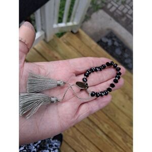 Zacasha Bracelet Cut Crystals Black with Gray Tassels